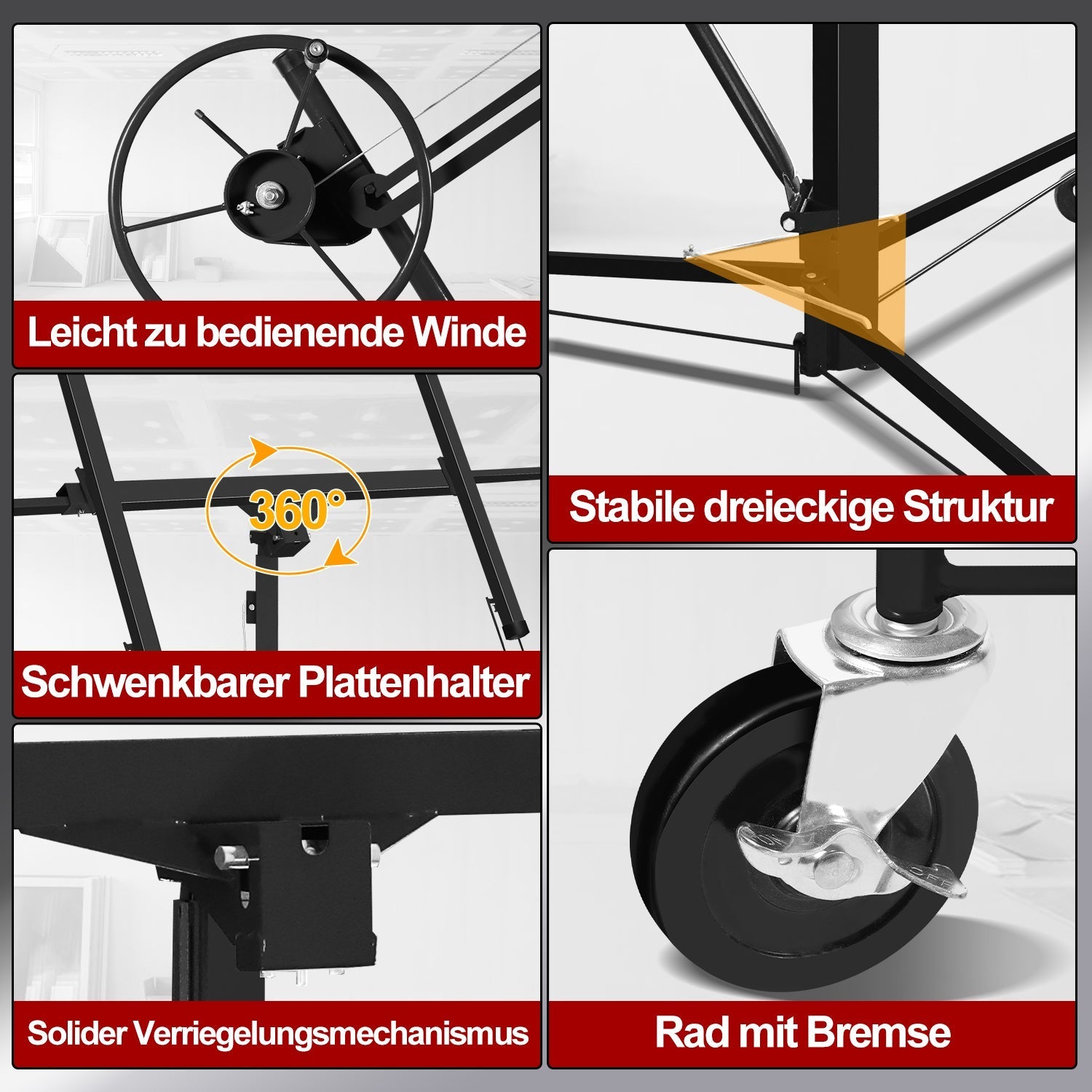 Jopassy Plattenheber klappbar 140-325 cm höhenverstellbar bis 68 kg für Trockenbau