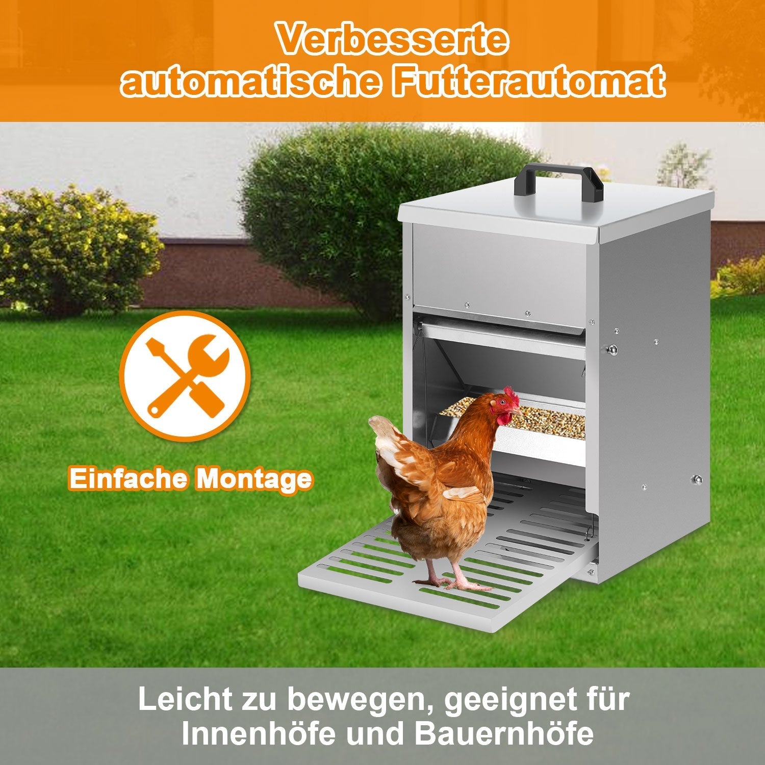 Jopassy Futterautomat Hühner 5 kg verzinkt mit Pedal rattensicher