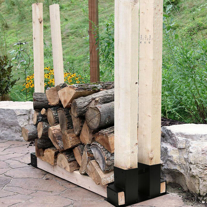 Jopassy Holzstapelhilfe 4 Stück Schwarz für Brennholz und Kaminholz