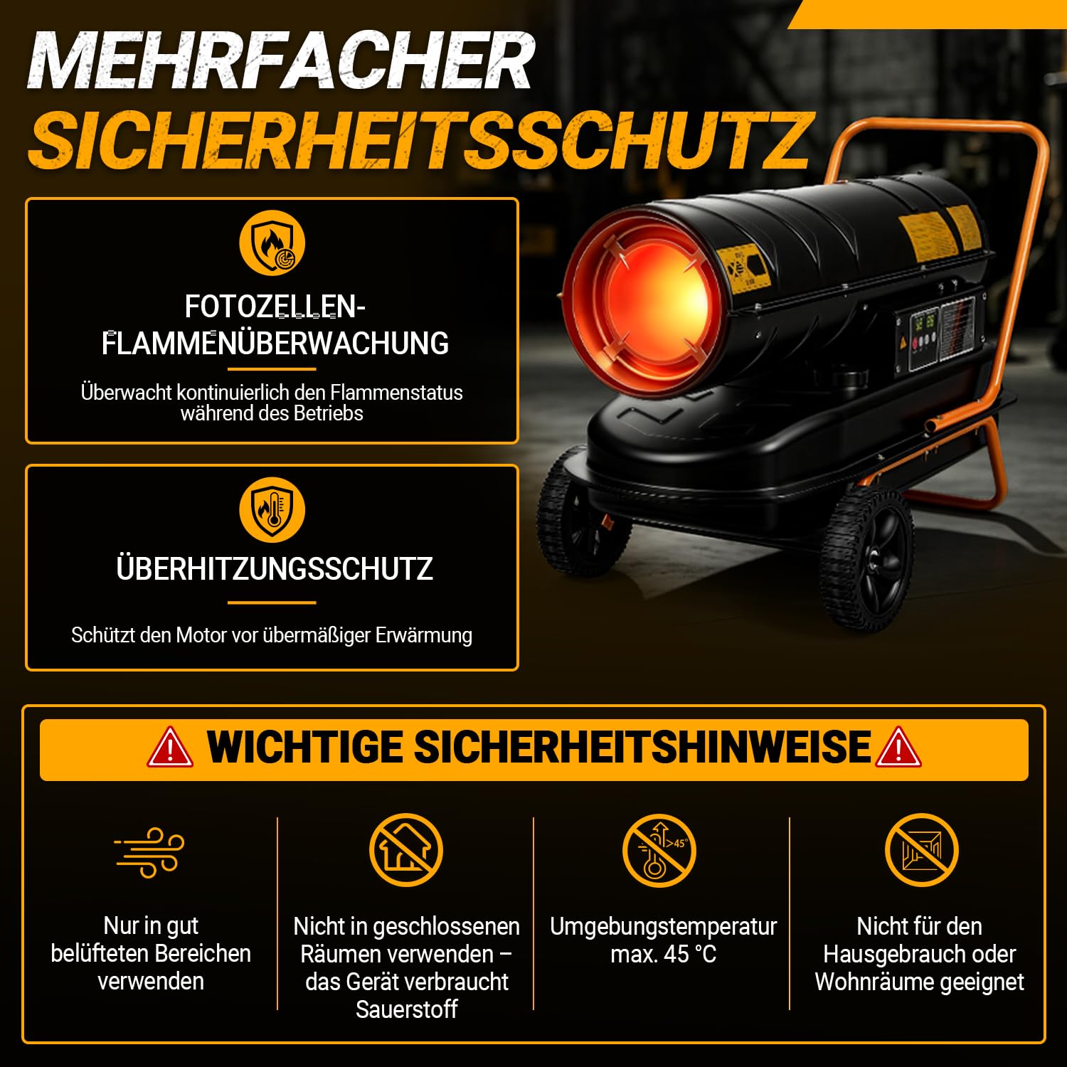 Jopassy Diesel Heizkanone 30 kW mit 38L Tank Thermostat Digitaldisplay und Rollen