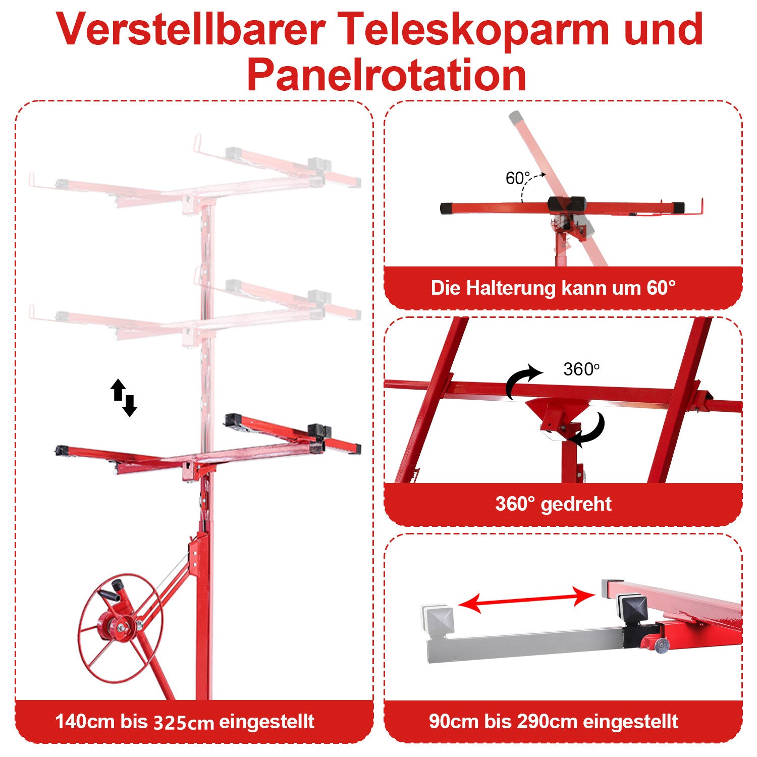 Jopassy Plattenheber klappbar 140-325 cm höhenverstellbar bis 68 kg für Trockenbau
