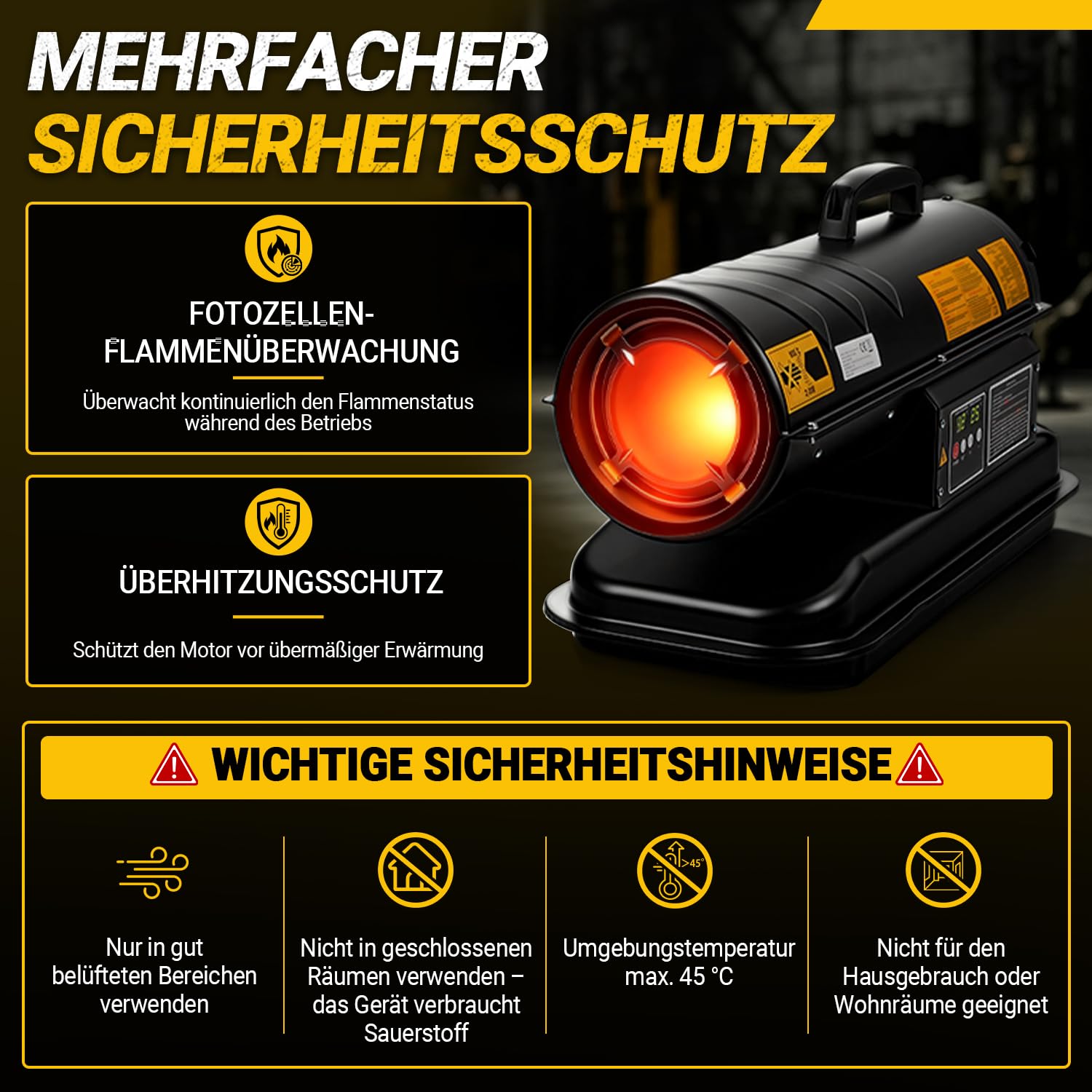 Jopassy Diesel Heizkanone 20 kW Bauheizer mit 22L Tank Thermostat und Digitaldisplay