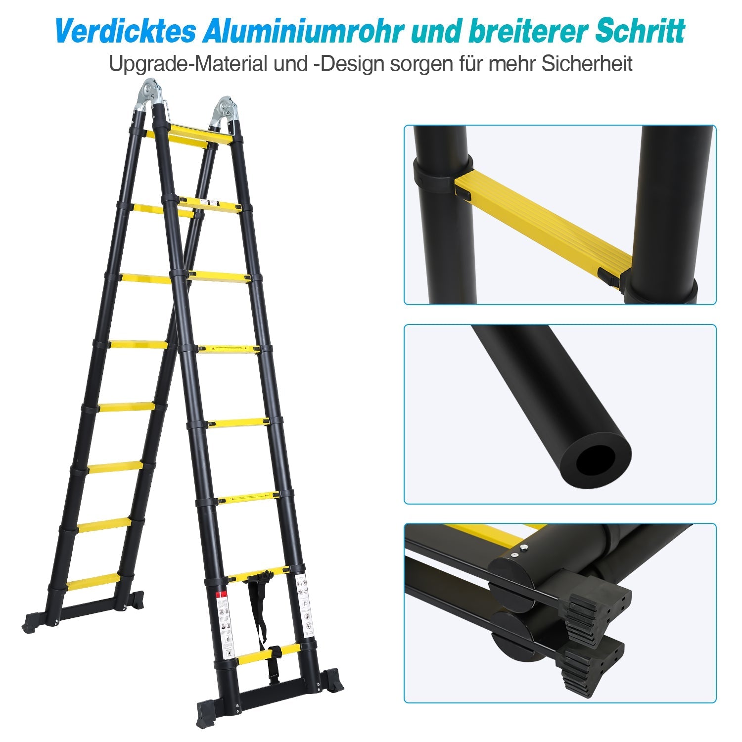 Jopassy Teleskopleiter 3,8 m Aluminium klappbar 1,9 x 1,9 m bis 150 kg