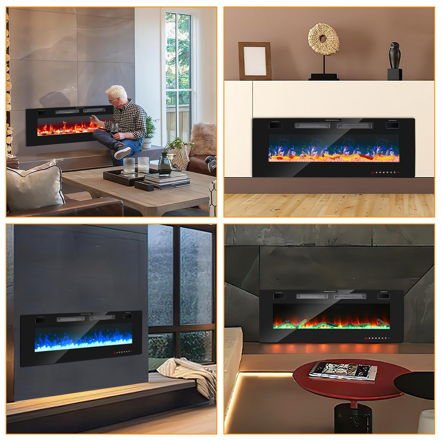 Jopassy Elektrokamin 127 cm 1500W für Wand und Einbau mit App und Fernbedienung