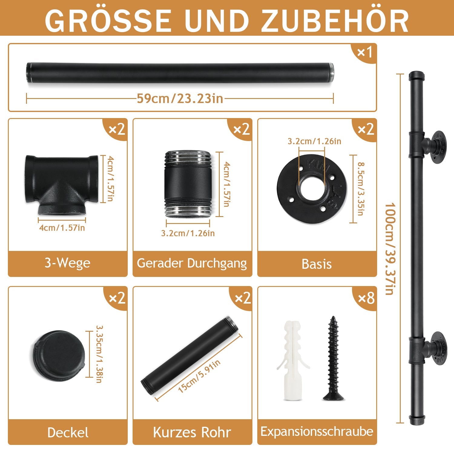 Jopassy Treppengeländer Handlauf Schwarz 100-300 cm Rundrohr für Innen und Außen