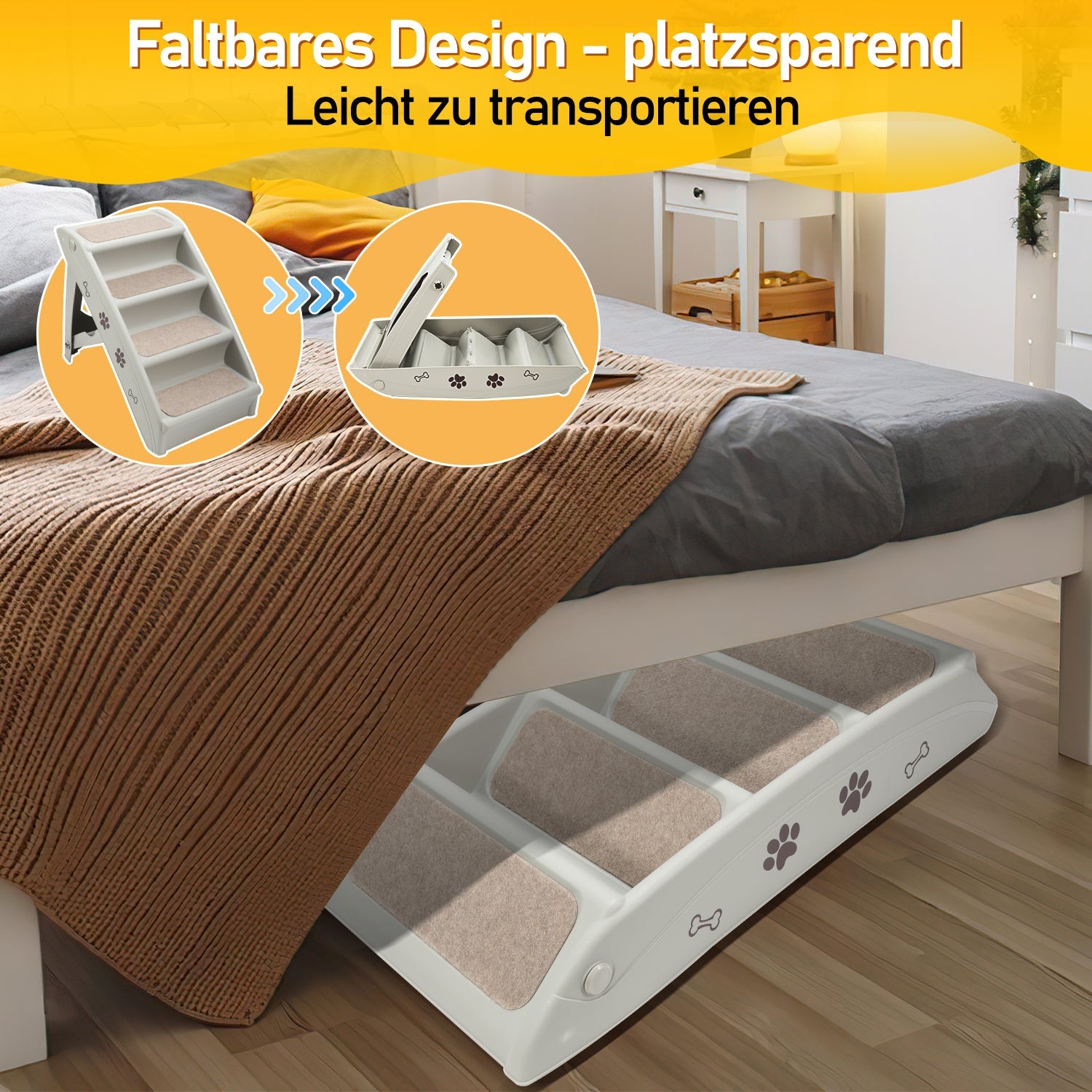 Jopassy Hundetreppe 4 Stufen klappbar bis 75 kg für Sofa Bett und Auto