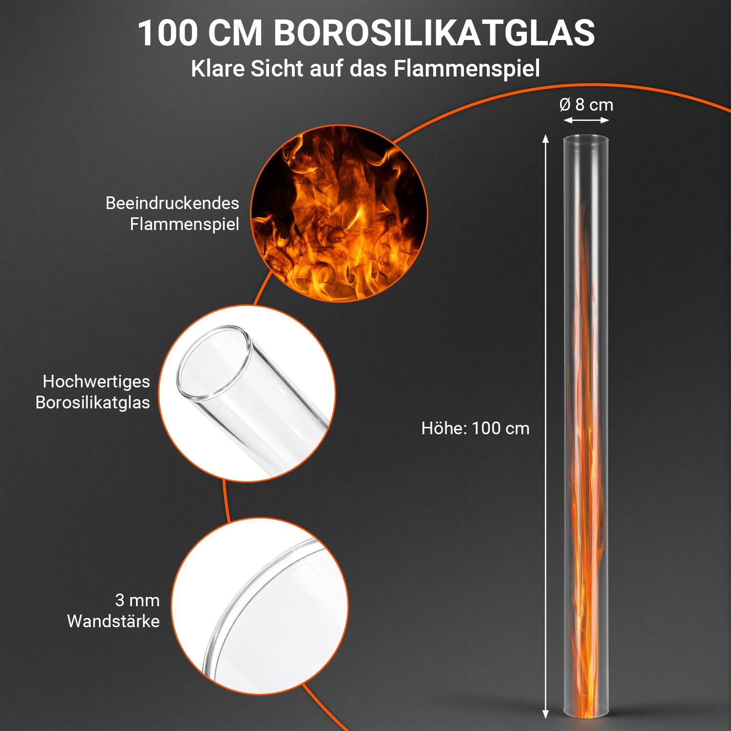 Jopassy Pelletfackel 138 cm mit Borosilikatglas für Garten und Terrasse