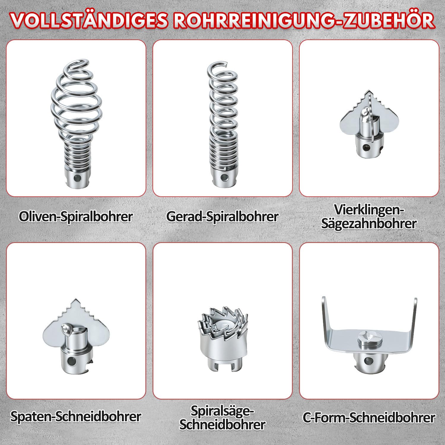 Jopassy Rohrreinigungsmaschine 500W mit 25 m Spiralen und 6 Schneidköpfen für 20–120 mm Rohre