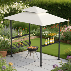 Jopassy Grillpavillon Beige 238 x 148 x 250 cm mit Seitenregalen für Garten BBQ