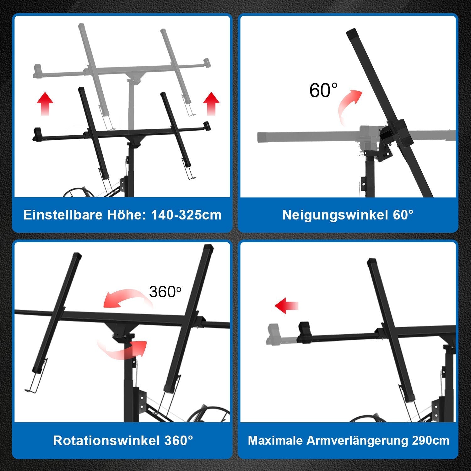 Jopassy Plattenheber klappbar 140-325 cm höhenverstellbar bis 68 kg für Trockenbau