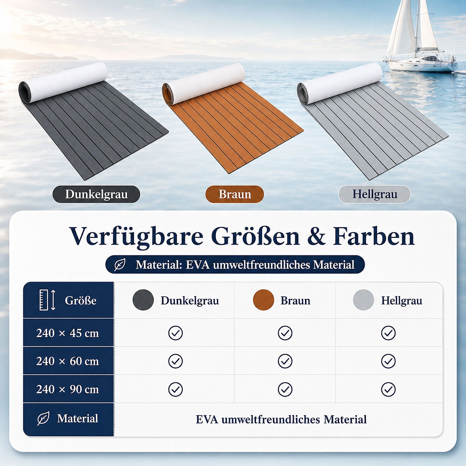 Jopassy EVA Bootsbodenmatte selbstklebend Teak Optik zuschneidbar