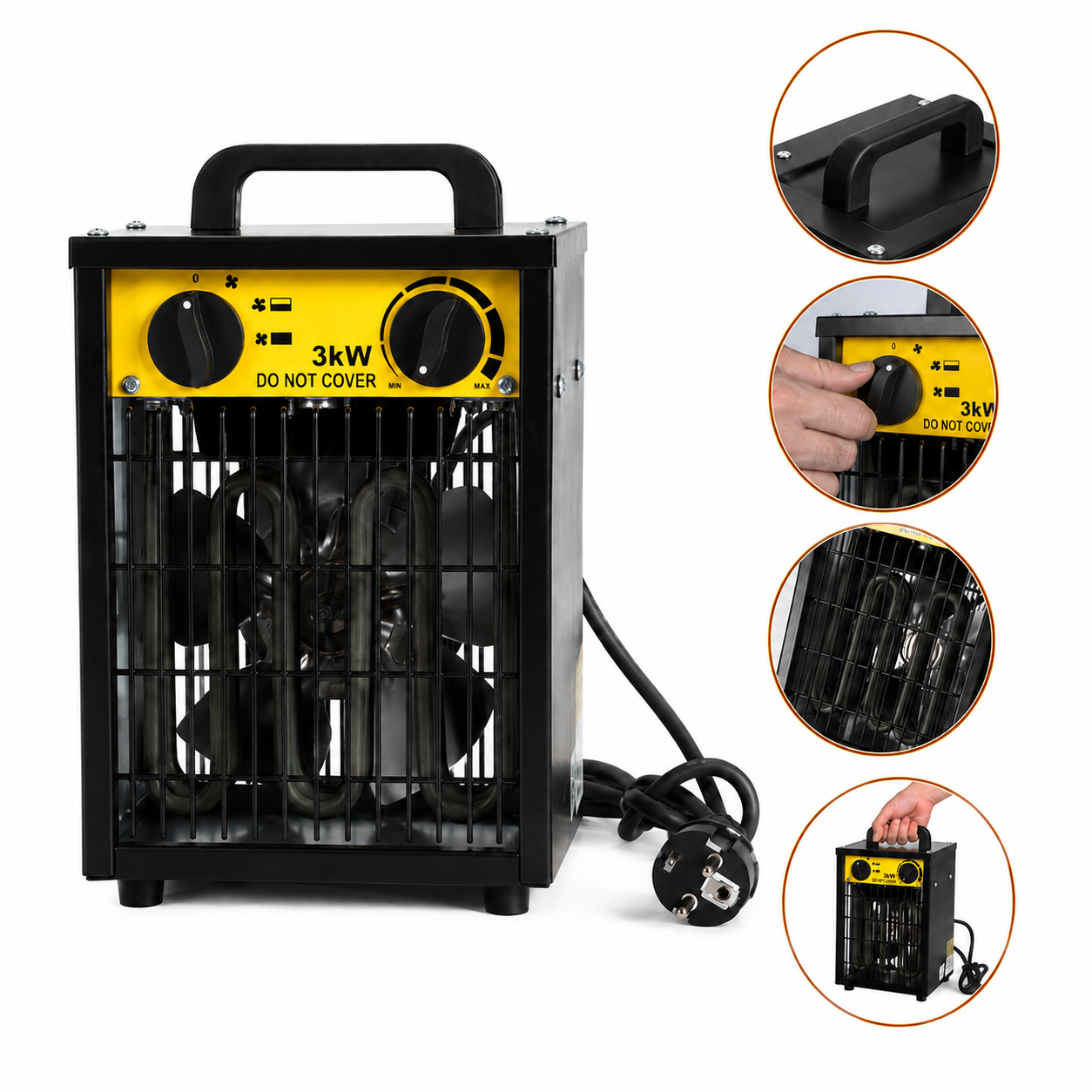 Jopassy Heizlüfter 2000/3000W Bauheizer mit Thermostat Kippschutz für 30 m²