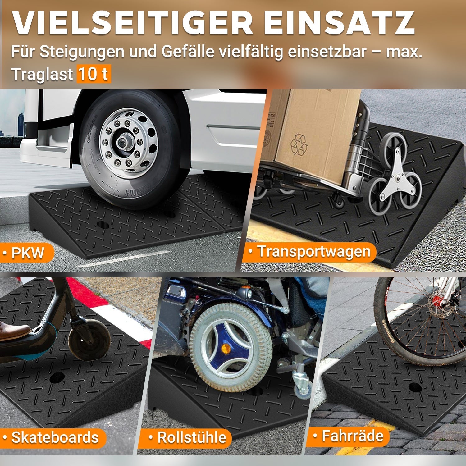Jopassy Auffahrrampe 2er Set 49 × 30 × 11 cm bis 10 t für Auto und Motorrad