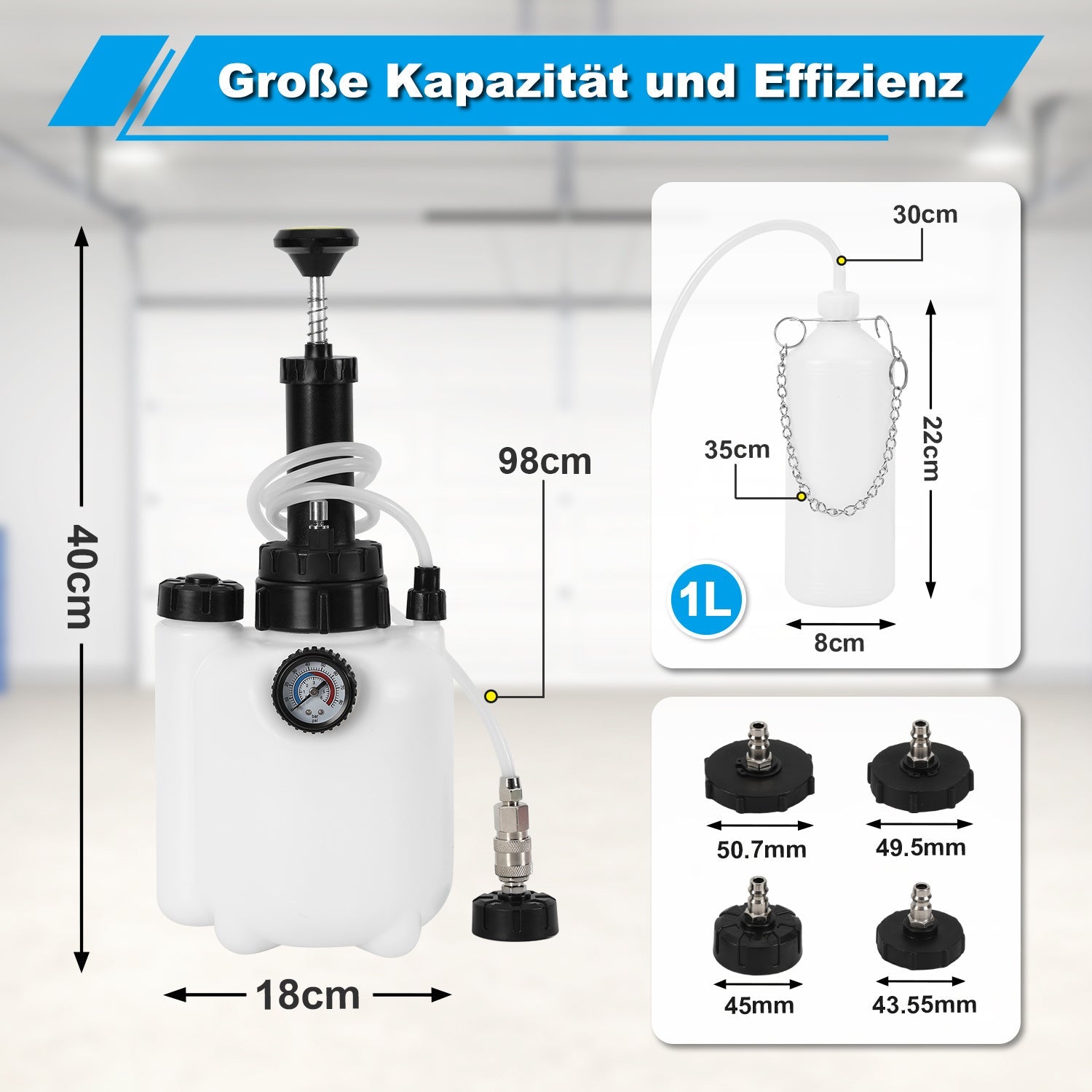 Jopassy Bremsenentlüftungsgerät 3L mit 1L Auffangflasche inkl 4 Adapter