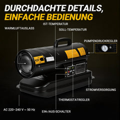 Jopassy Diesel Heizkanone 20 kW Bauheizer mit 22L Tank Thermostat und Digitaldisplay