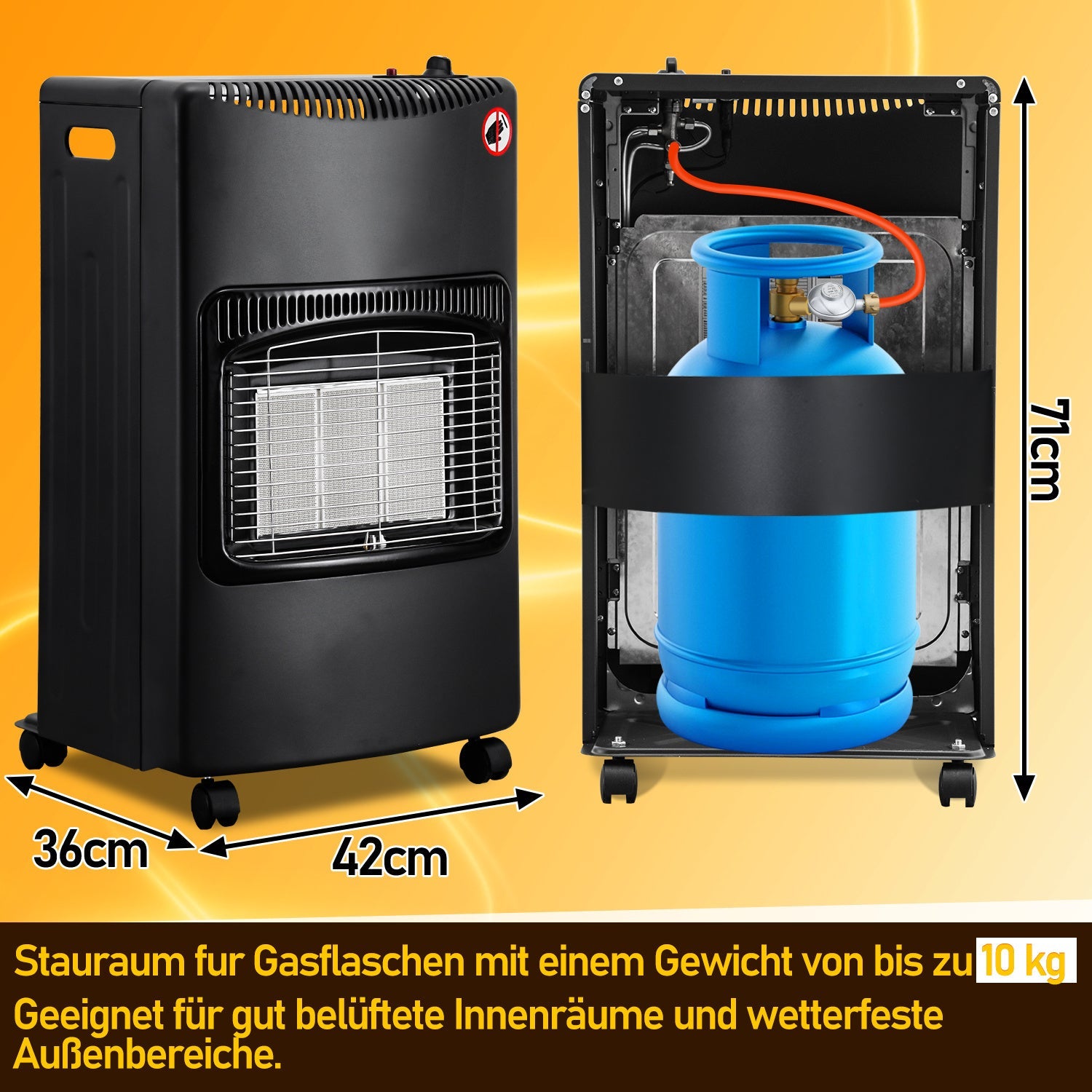 Jopassy Gasofen 4200W für Propan und Butan mit Druckregler Adapter und Rollen