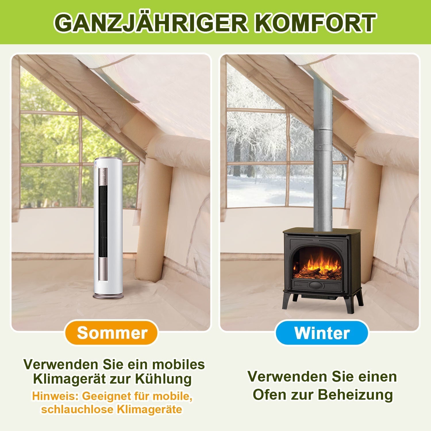 Jopassy Aufblasbares Campingzelt 6.3㎡ Luftzelt mit Dachfenster und Tragetasche