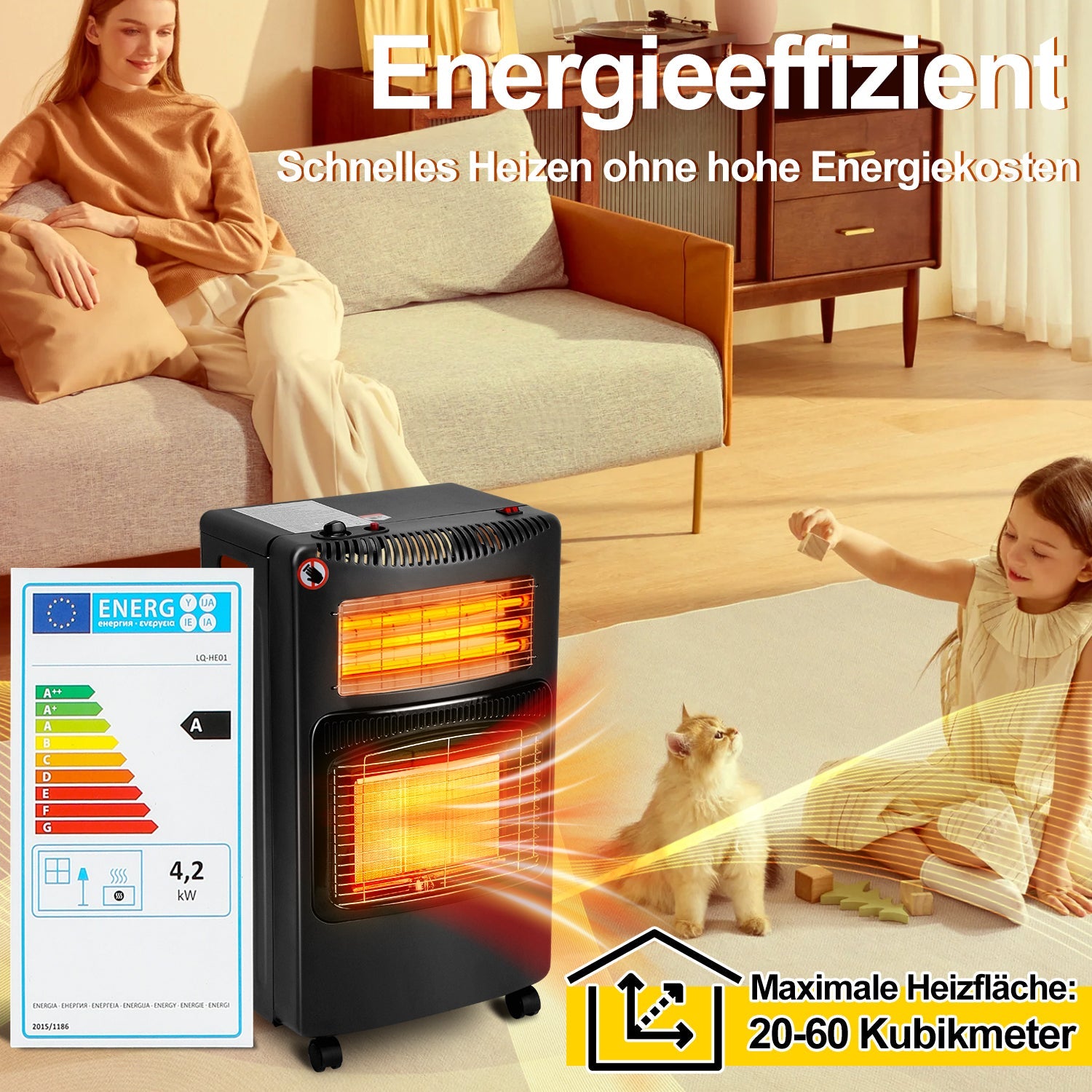 Jopassy Gasheizer 4200W mit Elektroheizung 1260W für Propan Butan bis 15 kg