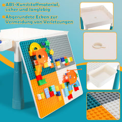 Jopassy 7-in-1 Bausteintisch für Kinder mit 2 Stühlen 251 Bausteinen höhenverstellbar