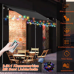 Jopassy Klemmmarkise mit Handkurbel und Solar LED für Balkon und Terrasse