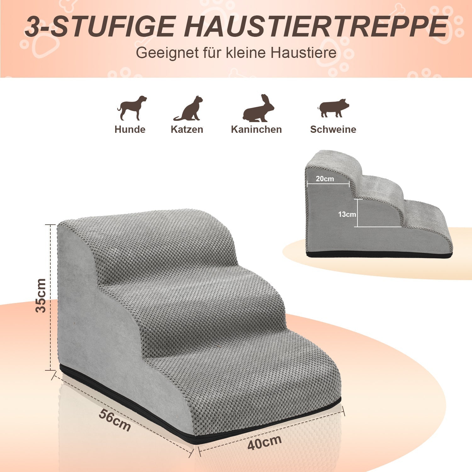Jopassy Hundetreppe 3 oder 4 Stufen bis 18 kg rutschfest