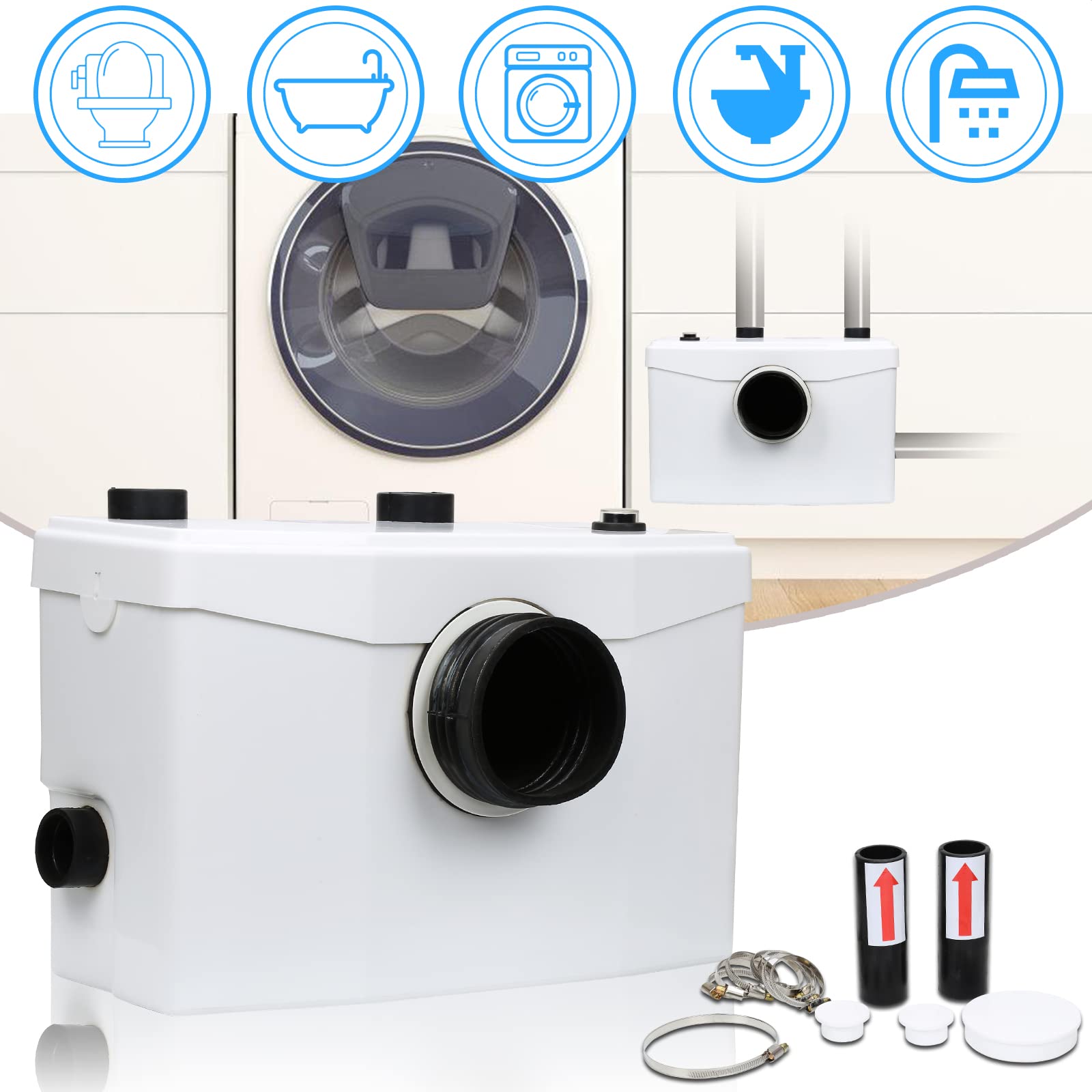 Jopassy Hebeanlage 700W 190 L/min mit 4 Zuläufen für Dusche Waschbecken und Waschmaschine