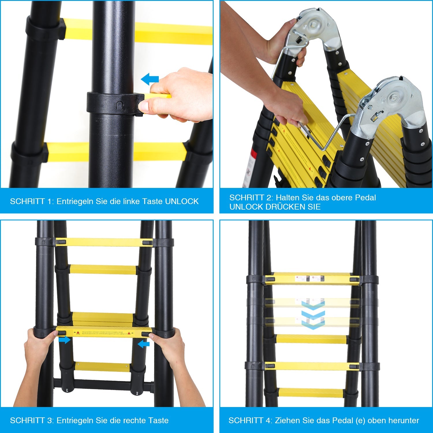 Jopassy Teleskopleiter 3,8 m Aluminium klappbar 1,9 x 1,9 m bis 150 kg