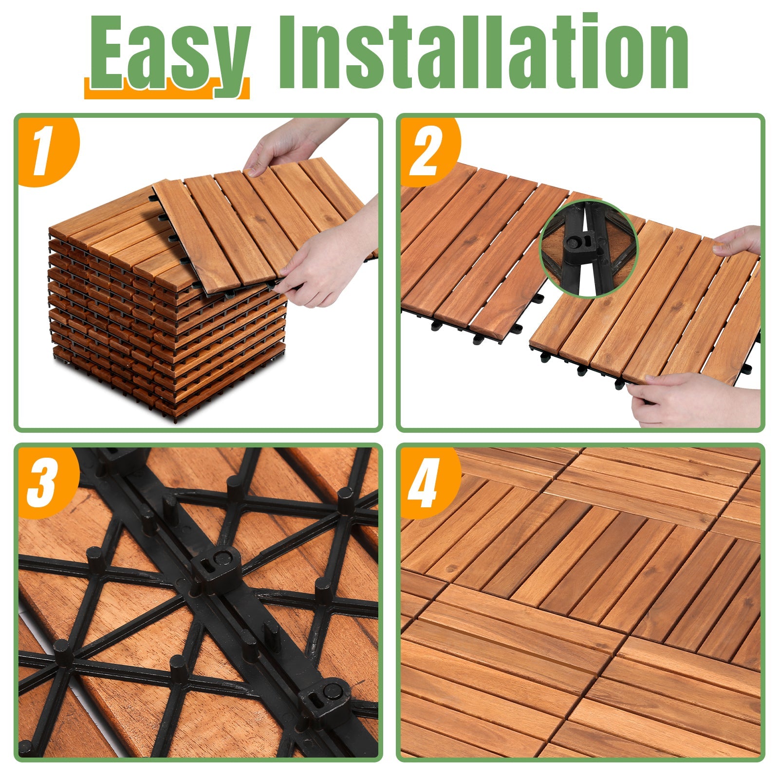 Jopassy Holzfliesen 30x30 cm, Terrassenfliesen für Balkon, 1–5 m²