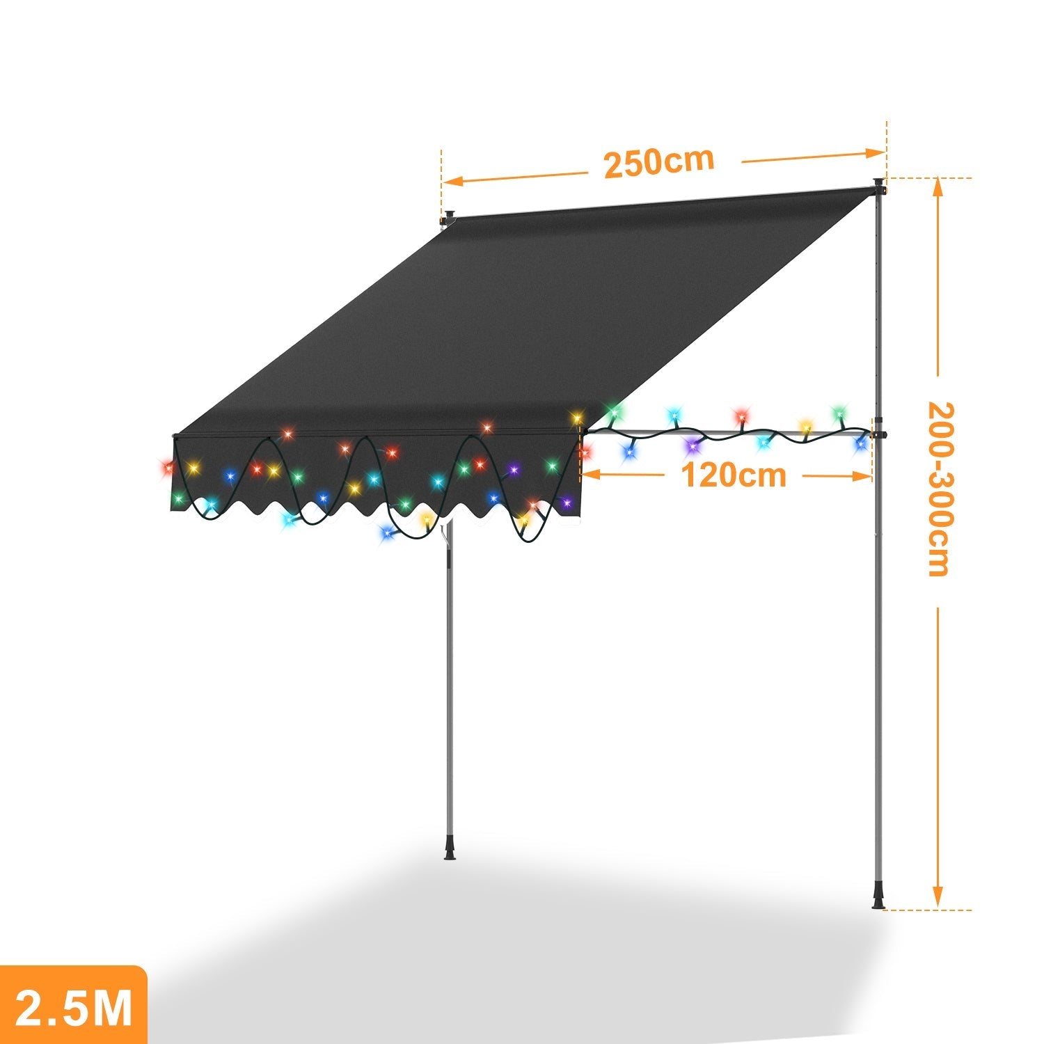 Jopassy Klemmmarkise mit Handkurbel und Solar LED für Balkon und Terrasse