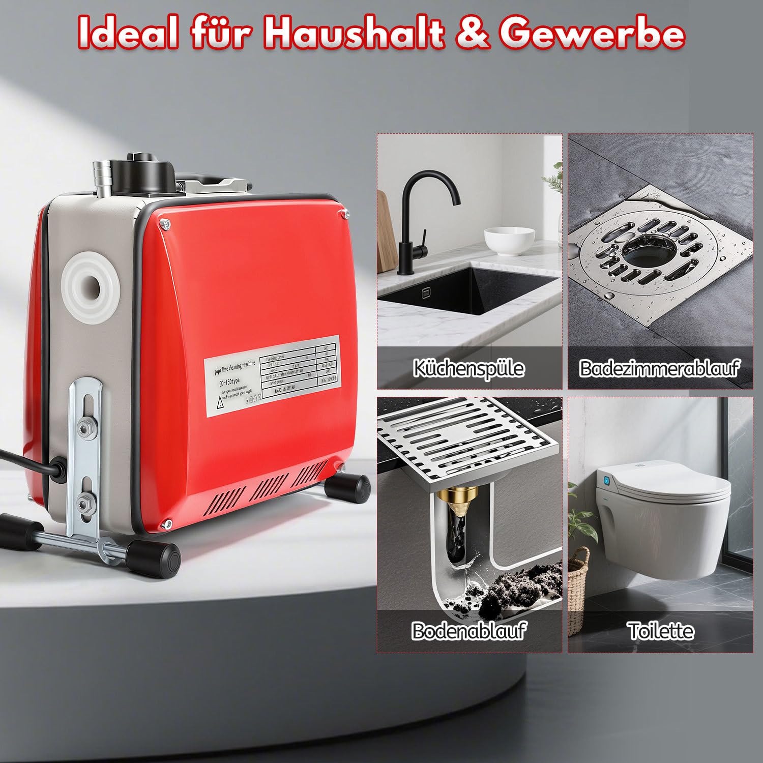 Jopassy Rohrreinigungsmaschine 500W mit 25 m Spiralen und 6 Schneidköpfen für 20–120 mm Rohre