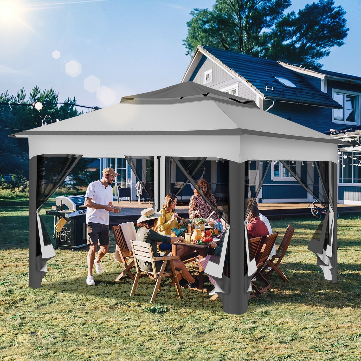 Jopassy Pavillon 3x3 m wasserdicht mit Moskitonetz und Doppeldach für Garten