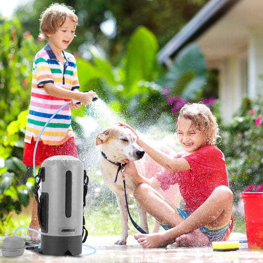 Jopassy Campingdusche 12L tragbare Outdoor Dusche mit Fußpumpe Temperaturanzeige