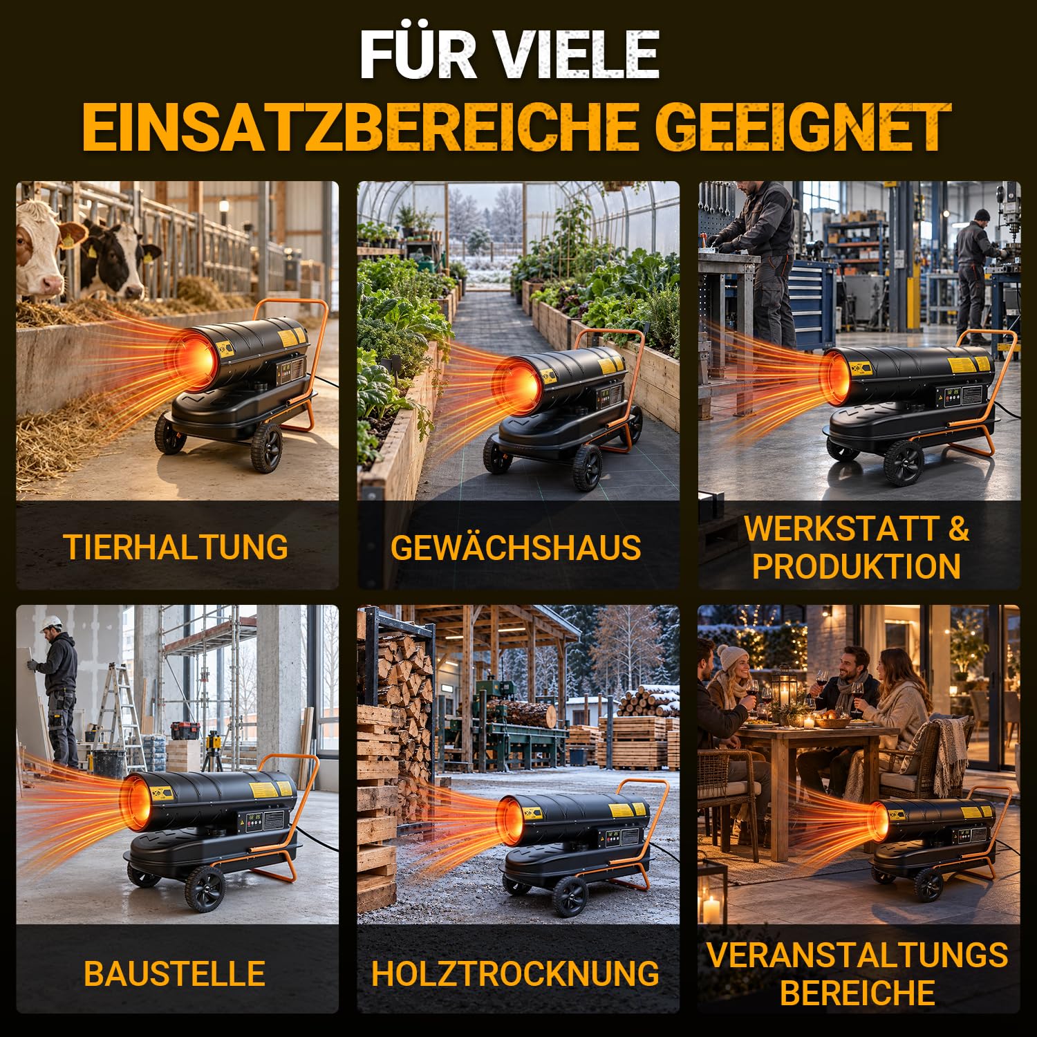 Jopassy Diesel Heizkanone 30 kW mit 38L Tank Thermostat Digitaldisplay und Rollen