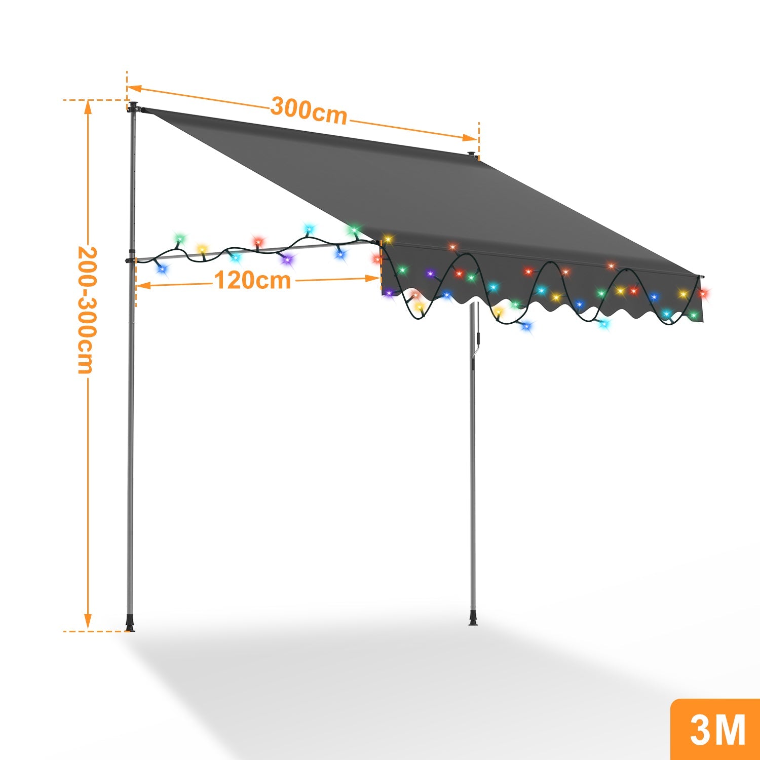 Jopassy Klemmmarkise mit Handkurbel und Solar LED für Balkon und Terrasse