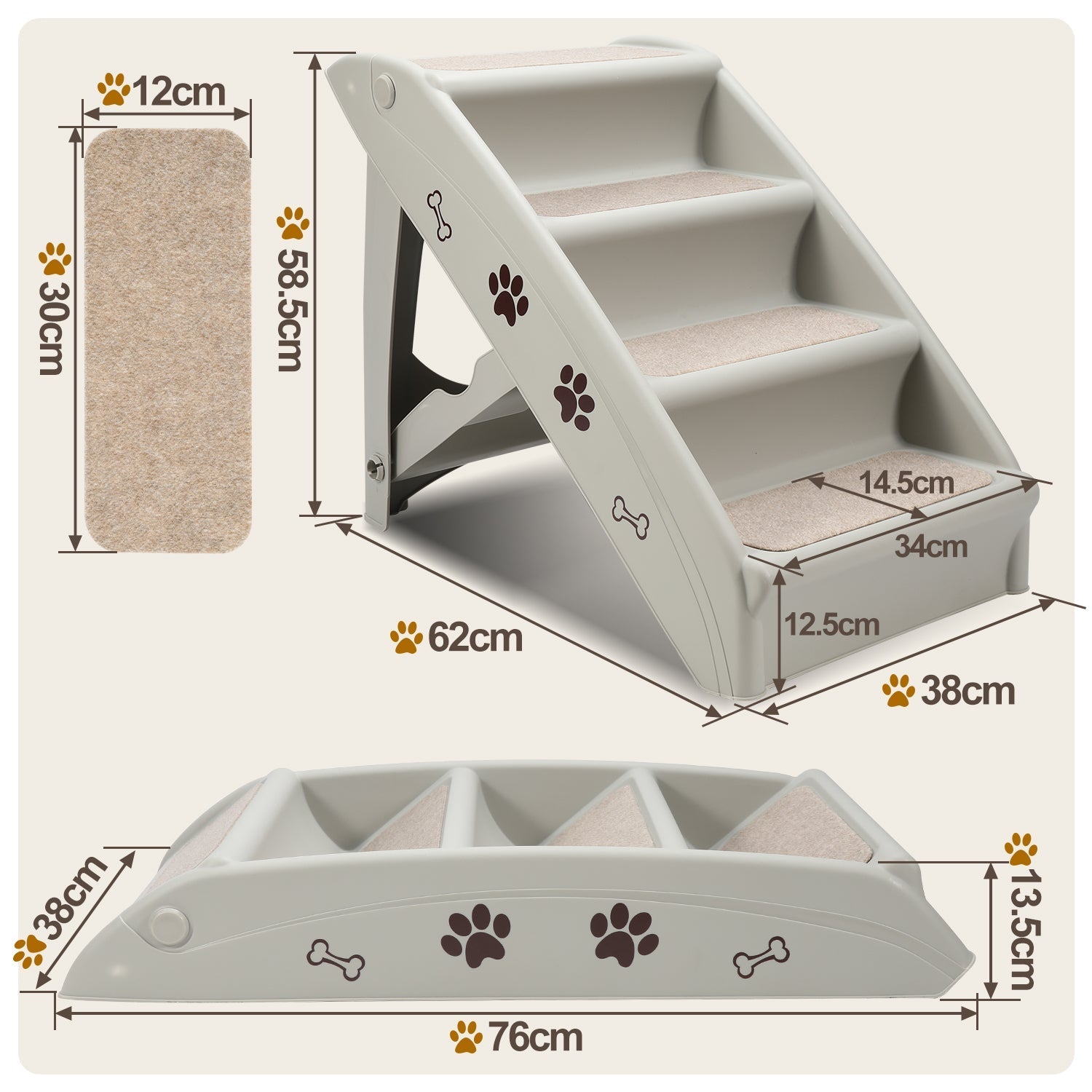 Jopassy Hundetreppe 4 Stufen klappbar bis 75 kg für Sofa Bett und Auto
