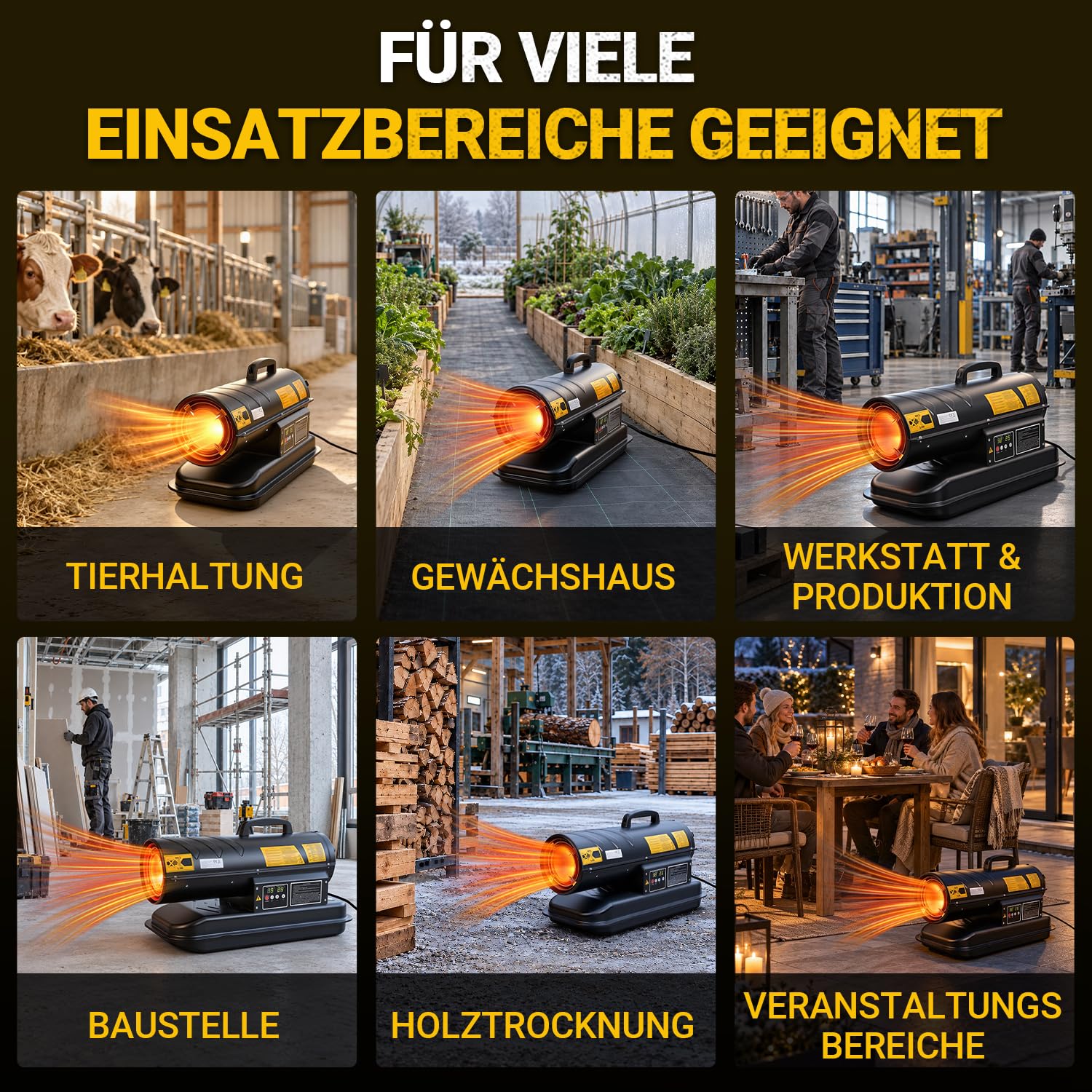Jopassy Diesel Heizkanone 20 kW Bauheizer mit 22L Tank Thermostat und Digitaldisplay