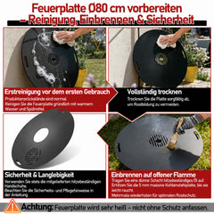 Jopassy Feuerplatte 80 cm aus 5 mm Carbonstahl mit herausnehmbarem Grilleinsatz