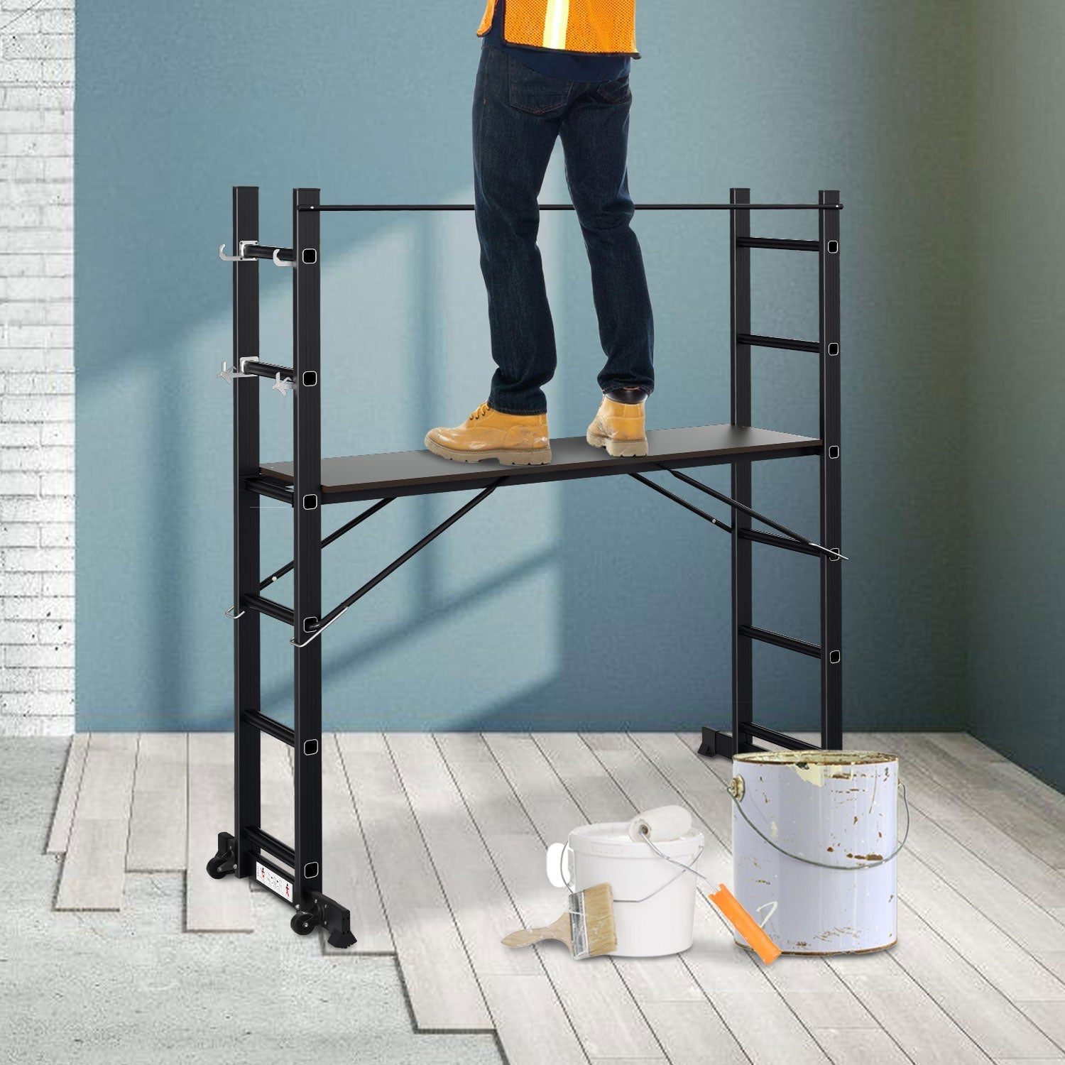 Jopassy 4 in 1 Alu Gerüst 2x6 Sprossen mit Arbeitsplattform Rollen bis 150 kg