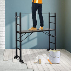 Jopassy 4 in 1 Alu Gerüst 2x6 Sprossen mit Arbeitsplattform Rollen bis 150 kg