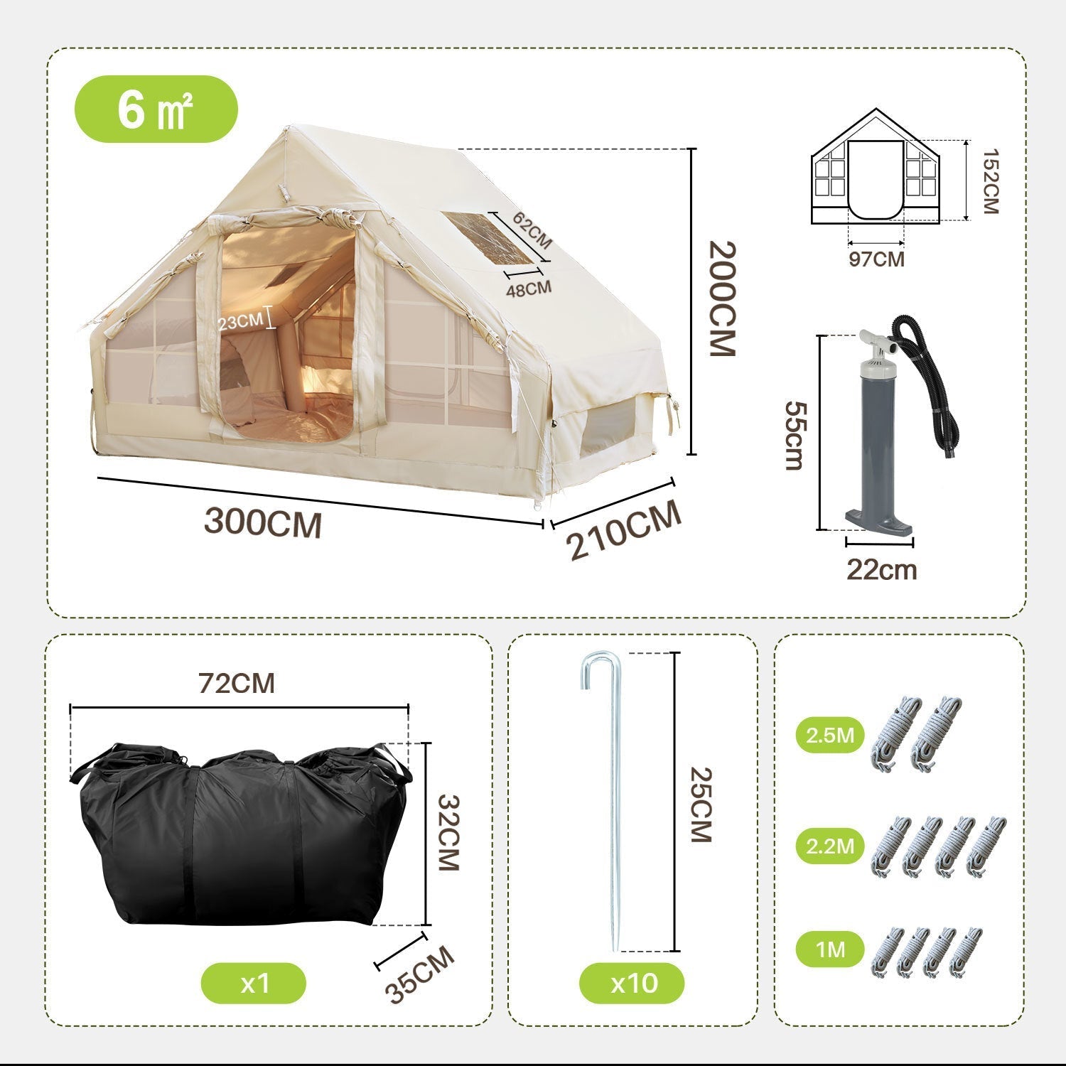 Jopassy Aufblasbares Campingzelt 6.3㎡ Luftzelt mit Dachfenster und Tragetasche