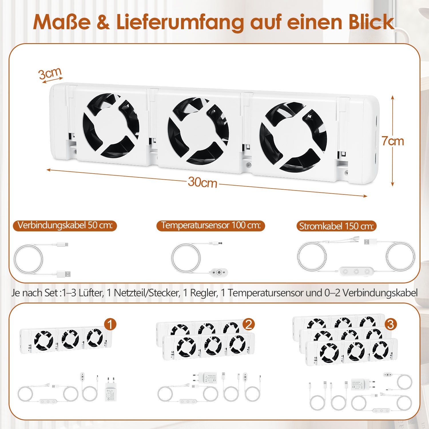 Jopassy Heizkörperventilator 3/5 Lüfter mit Temperatursensor 5 Stufen für Warmwasser Heizkörper