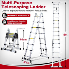 Jopassy Teleskopleiter 5 m klappbar Aluminium Ausziehleiter 150 kg