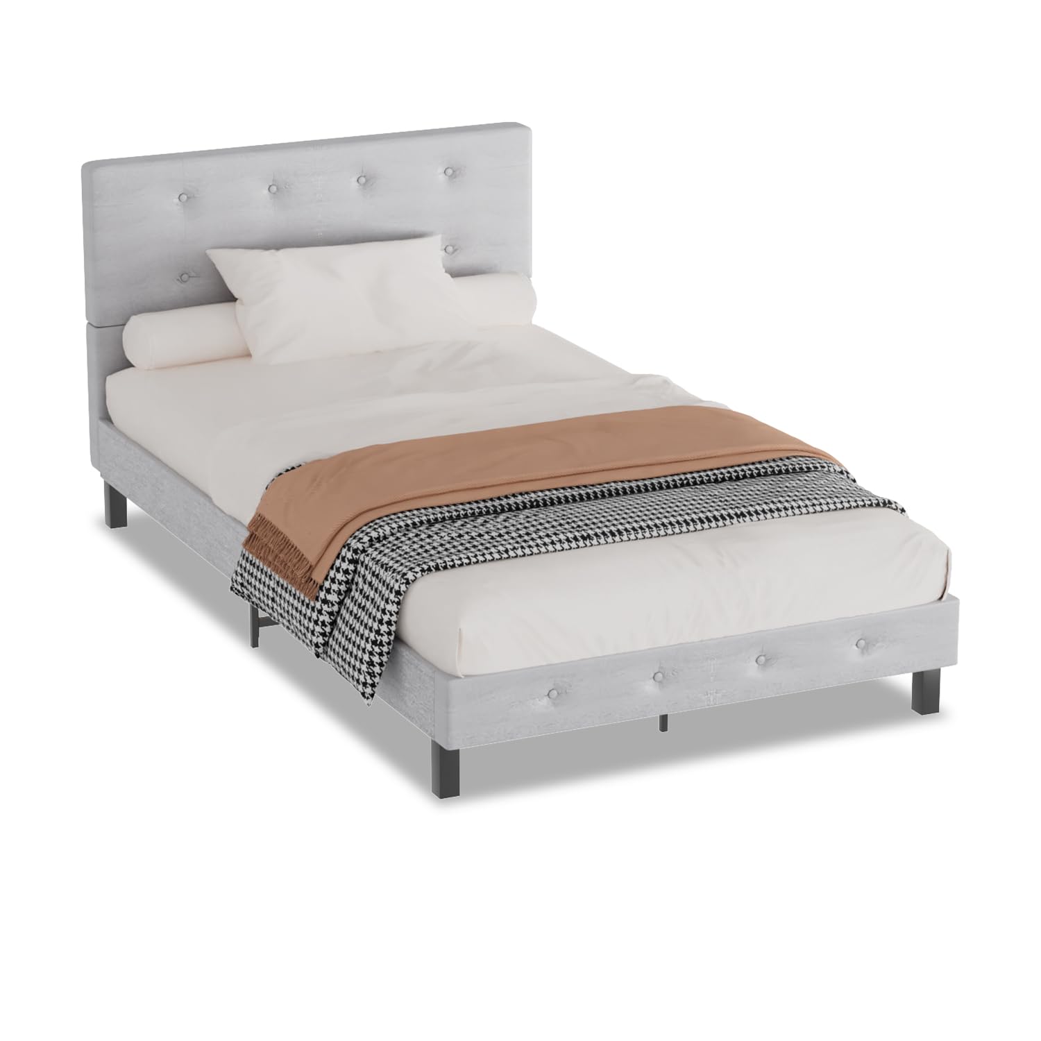 Jopassy Polsterbett 120/140×200 cm in Hellgrau mit Kopfteil und Lattenrost