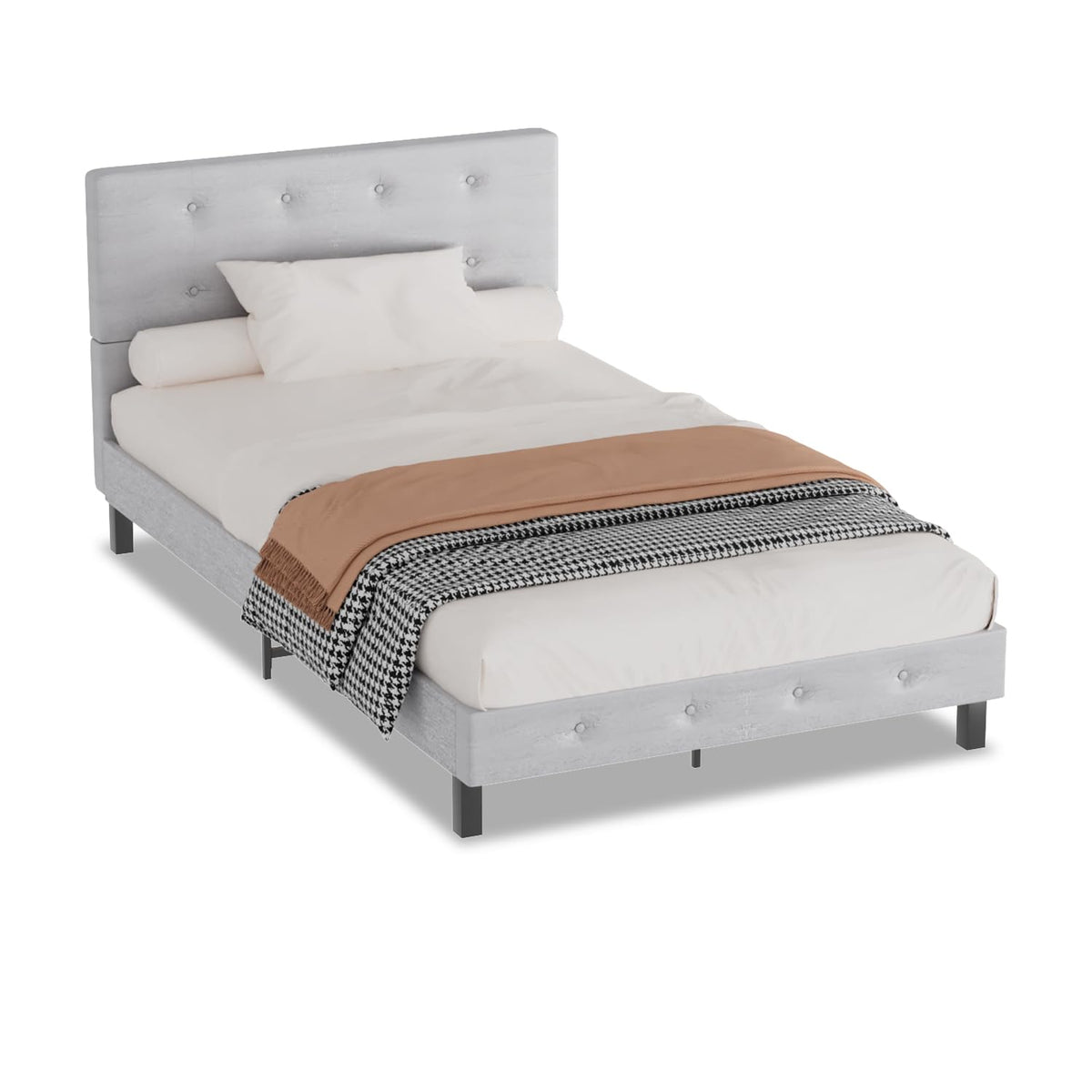 Jopassy Polsterbett 120/140×200 cm in Hellgrau mit Kopfteil und Lattenrost