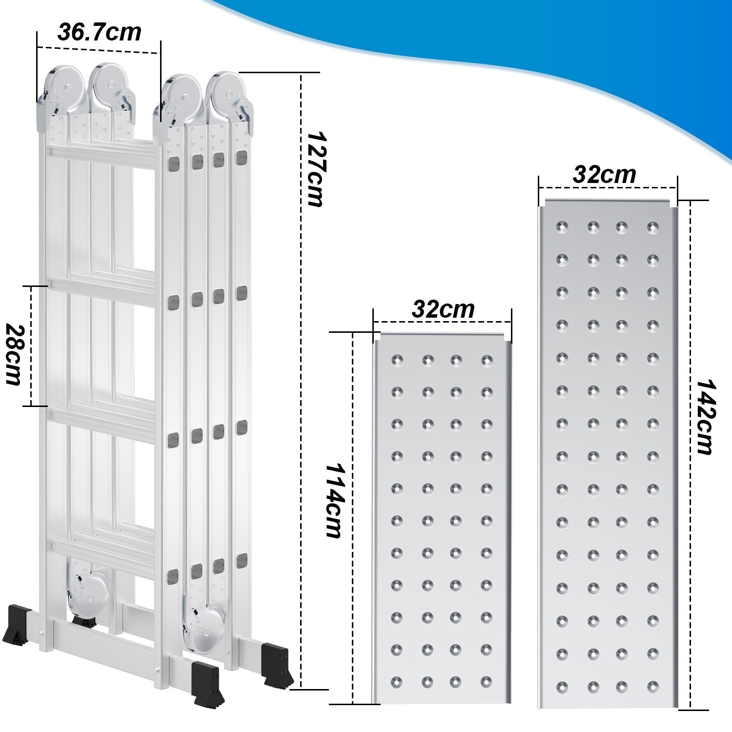 Jopassy Mehrzweckleiter Aluminium Klappleiter 7 in 1 mit Arbeitsplattform