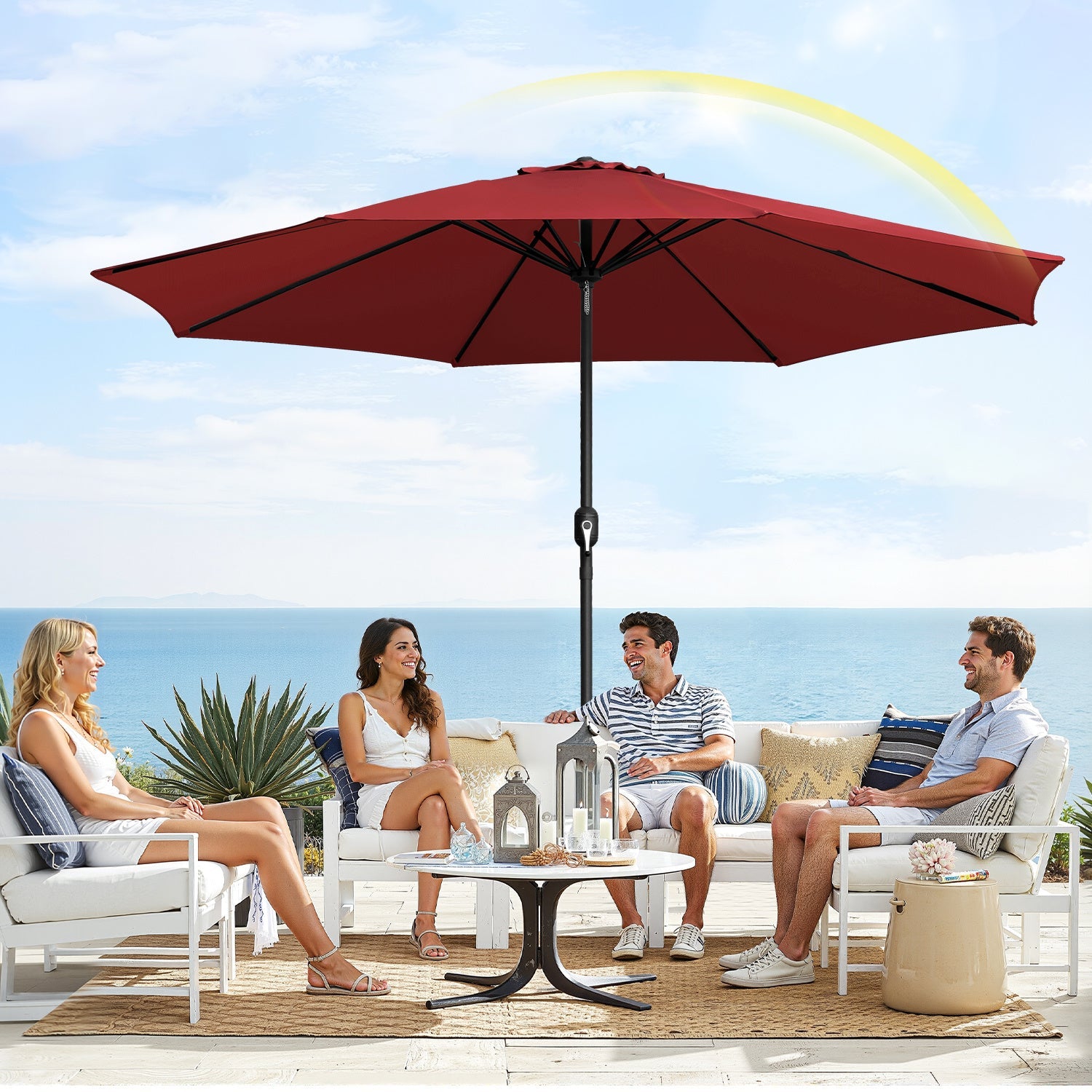 Jopassy Sonnenschirm 350 cm mit Kurbel UPF 50+ für Garten Terrasse und Balkon