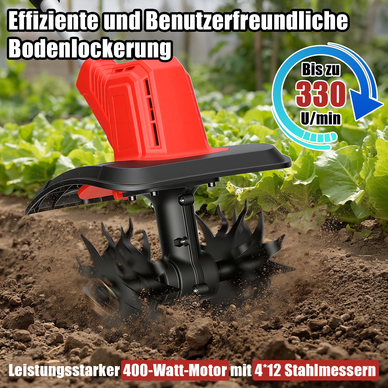 Jopassy Akku Motorhacke 400 W für kleine Gartenflächen