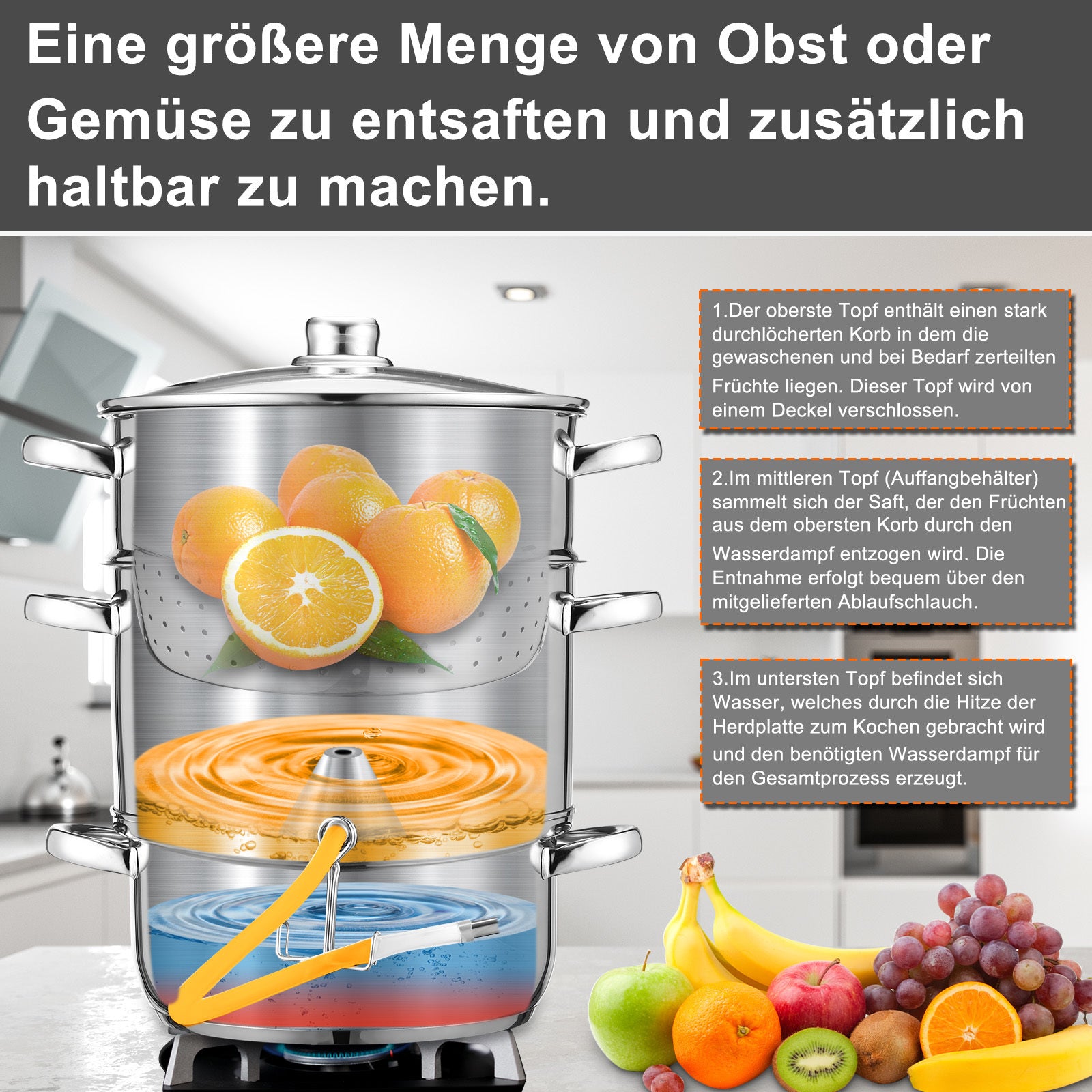 Jopassy Dampfentsafter 8L Edelstahl Saftkocher