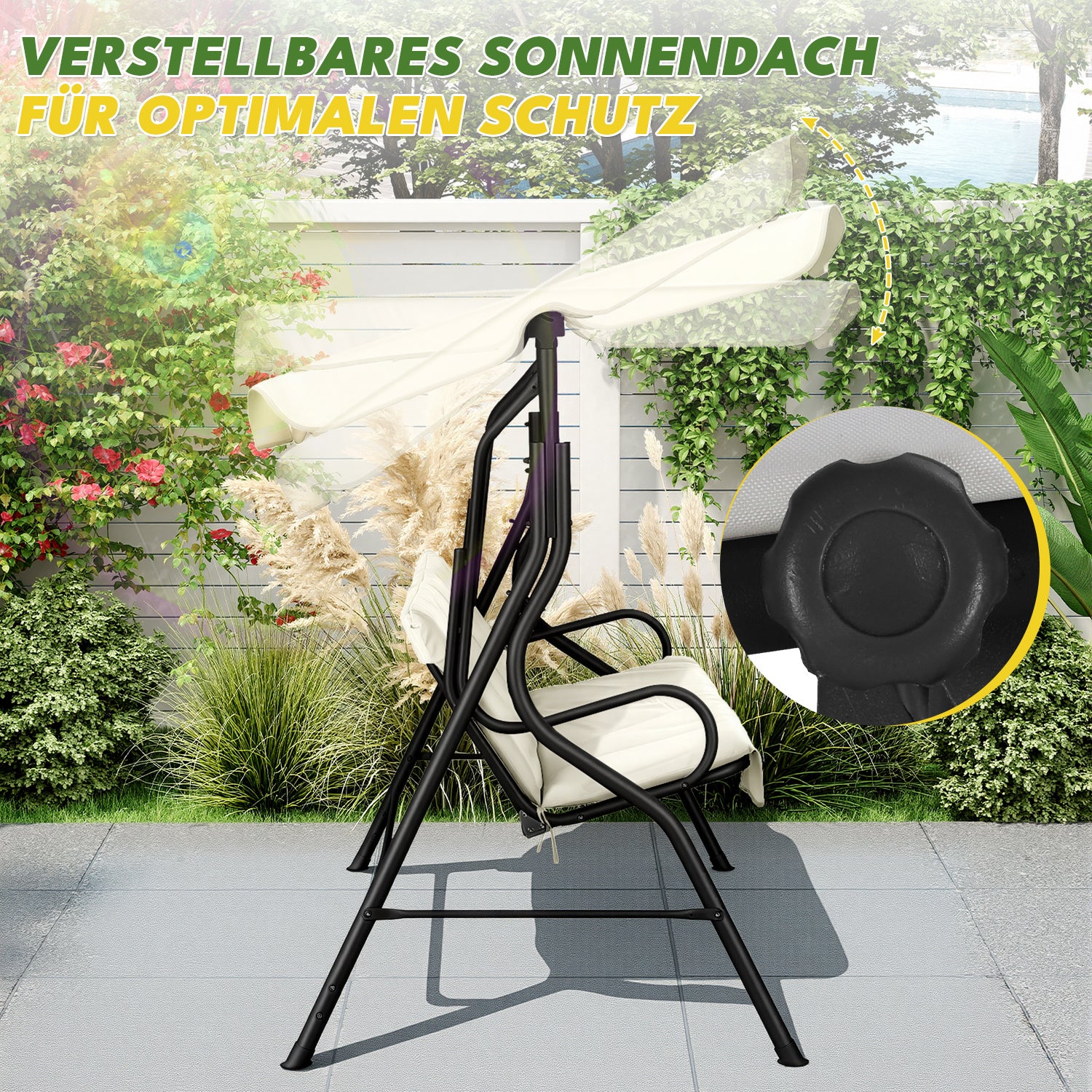 Jopassy 3 Sitzer Gartenschaukel mit Sonnendach bis 250 kg