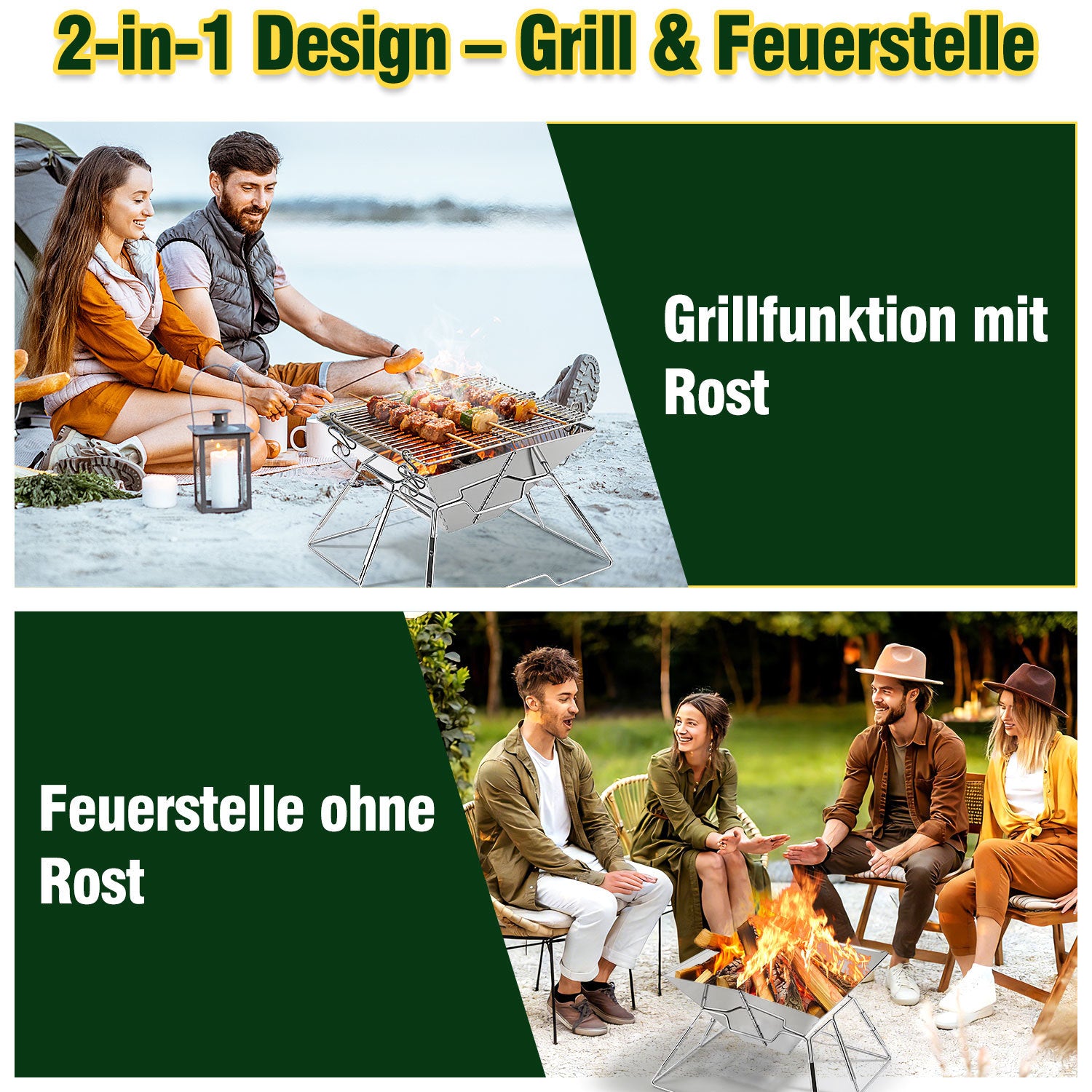 Jopassy Faltbarer Grill aus 304 Edelstahl mit höhenverstellbarem Grillrost und Tragetasche